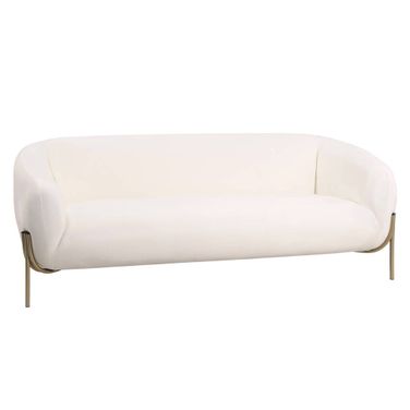 Zuno Three-Seater Upholstered Sofa with Velvet Wide Couch and Powder-Coated Gold Iron Legs Padded Seat In White