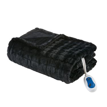 Zuri Oversized Faux Fur Heated Throw In Textured Black