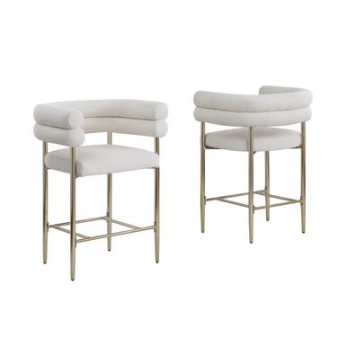 Zuria Teddy Fur Fabric Counter Chairs Set of 2 In Beige and Gold Chrome