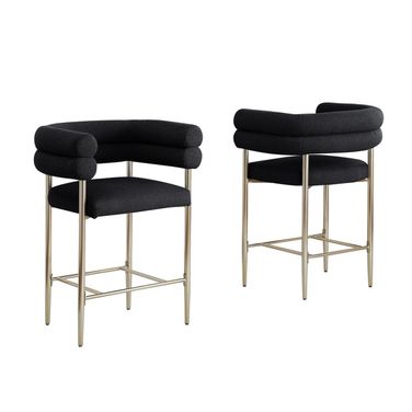 Zuria Teddy Fur Fabric Counter Chairs Set of 2 In Black and Gold Chrome