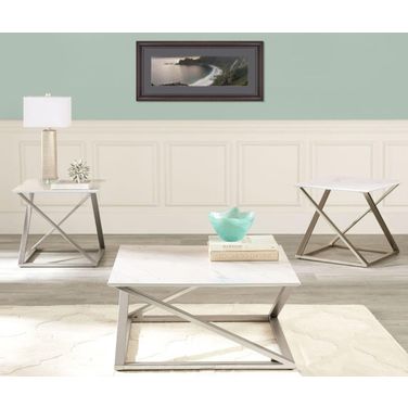 Zurich White And Satin Square Occasional Table Set