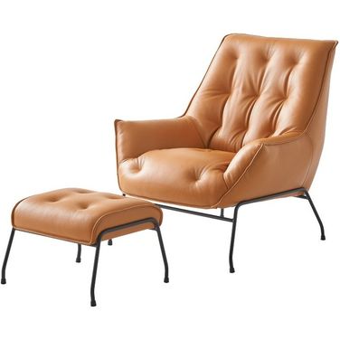 Zusa Accent Chair and Ottoman In Sandstone Top Grain Leather
