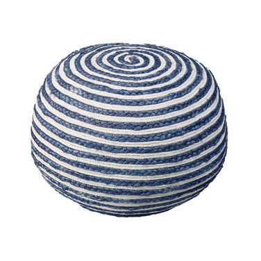Zynta Striped Braided Cotton Blend Ottoman Pouf In Blue and White