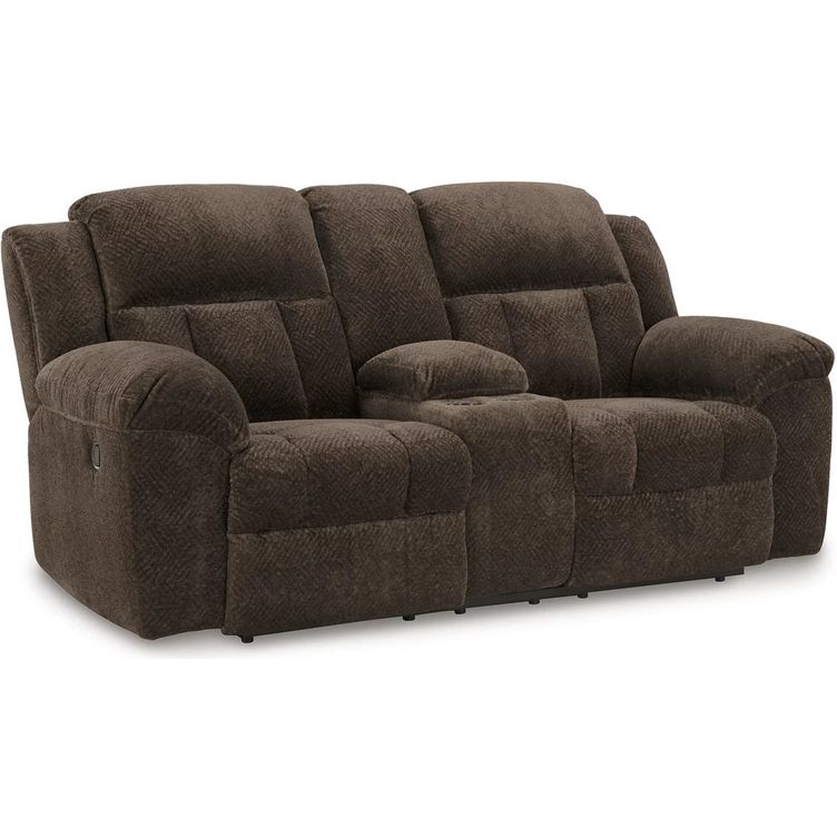 Frohn Reclining Loveseat with Console In Chocolate