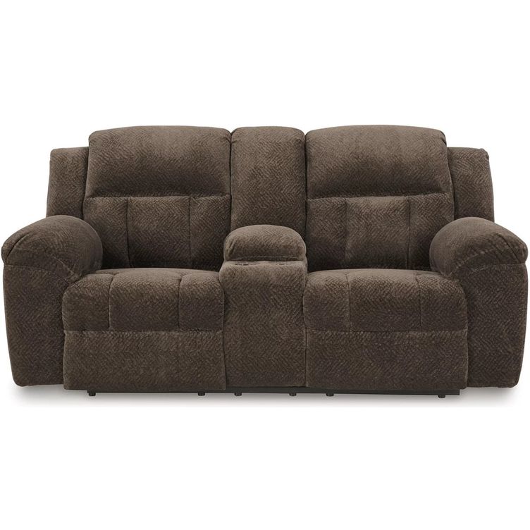 Frohn Reclining Loveseat with Console In Chocolate