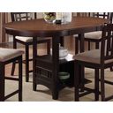 The appearance of Lavon Oval Counter Height Table Light Chestnut and Espresso designed by Coaster in the transitional interior design. This chestnut and brown piece of furniture was selected by 1StopBedrooms from Lavon Collection to add a touch of cosiness and style into your home. Sku: 105278. Table Top Shape: Oval. Material: Wood. Size: 42" x 60".