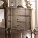 The appearance of Acme Chelmsford 3-Drawer Nightstand in Antique Taupe designed by ACME in the transitional interior design. This brown piece of furniture was selected by 1StopBedrooms from Chelmsford Collection to add a touch of cosiness and style into your home. Sku: 26053. Material: Wood.