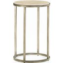 The appearance of Modern Basics Natural Travertine Round End Table designed by Hammary in the modern / contemporary interior design. This cream piece of furniture  was selected by 1StopBedrooms from Modern Basics Collection to add a touch of cosiness and style into your home. Sku: 190-918. Material: Metal.
