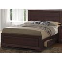The appearance of Kauffman Queen Storage Bed Dark Cocoa designed by Coaster in the transitional interior design. This dark cocoa piece of furniture was selected by 1StopBedrooms from Kauffman Collection to add a touch of cosiness and style into your home. Sku: 204390QB1;204390QB2;204390QB3;204390QB4. Bed Type: Storage Bed. Material: Wood. Bed Size: Queen.