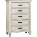 The appearance of Franco 5-drawer Chest Antique White designed by Coaster in the country / farmhouse interior design. This distressed white piece of furniture was selected by 1StopBedrooms from Franco Collection to add a touch of cosiness and style into your home. Sku: 205335. Material: Wood.