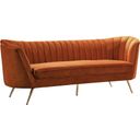 The appearance of Margo Velvet Sofa In Cognac designed by Meridian in the modern / contemporary interior design. This cognac piece of furniture  was selected by 1StopBedrooms from Margo Collection to add a touch of cosiness and style into your home. Sku: 622Cognac-S. Material: Velvet.
