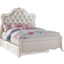 The appearance of Edalene Pearl White Twin Upholstered Panel Bed designed by ACME in the transitional interior design. This white piece of furniture was selected by 1StopBedrooms from Edalene Collection to add a touch of cosiness and style into your home. Sku: 30505T-HB;30506T-FB;30507T-R. Bed Type: Panel Bed. Bed Size: Twin. Material: Vinyl.