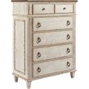 The appearance of Southbury Fossil and Parchment Drawer Chest designed by American Drew in the transitional interior design. This white piece of furniture was selected by 1StopBedrooms from Southbury Collection to add a touch of cosiness and style into your home. Sku: 513-215. Material: Wood.