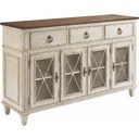 The appearance of Southbury Fossil and Parchment Sideboard designed by American Drew in the transitional interior design. This white piece of furniture  was selected by 1StopBedrooms from Southbury Collection to add a touch of cosiness and style into your home. Sku: 513-857. Material: Wood.