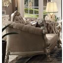 The appearance of Dresden Bone Velvet and Gold Patina Loveseat designed by ACME in the transitional interior design. This bone piece of furniture was selected by 1StopBedrooms from Dresden Collection to add a touch of cosiness and style into your home. Sku: 52091. Material: Fabric.