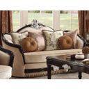 The appearance of Ernestine Tan and Black Loveseat designed by ACME in the rustic / southwestern interior design. This black piece of furniture was selected by 1StopBedrooms from Ernestine Collection to add a touch of cosiness and style into your home. Sku: 52111. Material: Fabric. Key Features: Wood Trim.