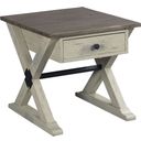The appearance of Reclamation Place Brown Trestle Drawer End Table designed by Hammary in the traditional interior design. This brown piece of furniture was selected by 1StopBedrooms from Reclamation Place Collection to add a touch of cosiness and style into your home. Sku: 523-915W. Material: Wood.