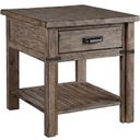 The appearance of Foundry Drawer End Table designed by Kincaid in the country / farmhouse interior design. This brown piece of furniture  was selected by 1StopBedrooms from Homecoming Vintage Pine Collection to add a touch of cosiness and style into your home. Sku: 59-022. Material: Wood.