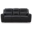 The appearance of 5Z-Dreamlight Power Reclining Sofa In Onyx designed by Signature Design by Ashley in the modern / contemporary interior design. This onyx piece of furniture  was selected by 1StopBedrooms from 5Z-Dreamlight Collection to add a touch of cosiness and style into your home. Sku: NCU1090215. Material: Leather.