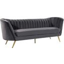 The appearance of Margo Velvet Sofa In Grey designed by Meridian in the modern / contemporary interior design. This grey piece of furniture was selected by 1StopBedrooms from Margo Collection to add a touch of cosiness and style into your home. Sku: 622Grey-S. Material: Velvet.