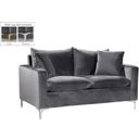 The appearance of Naomi Velvet Loveseat In Grey designed by Meridian in the modern / contemporary interior design. This grey piece of furniture was selected by 1StopBedrooms from Naomi Collection to add a touch of cosiness and style into your home. Sku: 633Grey-L. Material: Velvet.