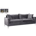 The appearance of Naomi Velvet Sofa In Grey designed by Meridian in the modern / contemporary interior design. This grey piece of furniture was selected by 1StopBedrooms from Naomi Collection to add a touch of cosiness and style into your home. Sku: 633Grey-S. Material: Velvet.