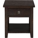 The appearance of Kona Grove Square End Table In Dark Brown designed by Jofran in the transitional interior design. This dark brown piece of furniture  was selected by 1StopBedrooms from Kona Grove Collection to add a touch of cosiness and style into your home. Sku: 704-3. Material: Acacia.