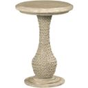 The appearance of Vista Biscane Oyster Round End Table designed by American Drew in the transitional interior design. This brown piece of furniture was selected by 1StopBedrooms from Vista Collection to add a touch of cosiness and style into your home. Sku: 803-920. Material: Wood.