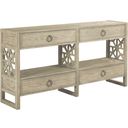 The appearance of Vista Biscane Oyster Hall Console designed by American Drew in the transitional interior design. This brown piece of furniture was selected by 1StopBedrooms from Vista Collection to add a touch of cosiness and style into your home. Sku: 803-925. Material: Wood.