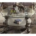 The appearance of Versailles Antique Platinum and Clear Glass Coffee Table designed by ACME in the rustic / southwestern interior design. This silver piece of furniture  was selected by 1StopBedrooms from Versailles Collection to add a touch of cosiness and style into your home. Sku: 86845ST;82086GL. Material: Wood.