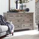 The appearance of Paxton Place Dovetail Grey Dresser designed by Magnussen in the rustic / southwestern interior design. This brown piece of furniture  was selected by 1StopBedrooms from Paxton Place Collection to add a touch of cosiness and style into your home. Sku: B4805-20. Material: Pine.
