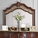 The appearance of Menodora Mirror designed by Furniture of America in the traditional interior design. This brown cherry piece of furniture was selected by 1StopBedrooms from Menodora Collection to add a touch of cosiness and style into your home. Sku: CM7311M. Material: Wood.