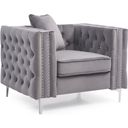 The appearance of Paige Chair (Gray) designed by Glory in the transitional interior design. This gray piece of furniture was selected by 1StopBedrooms from Paige Collection to add a touch of cosiness and style into your home. Sku: G822A-C. Material: Fabric.
