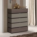The appearance of Leo 5 Drawer Chest designed by ESF in the modern / contemporary interior design. This dark brown piece of furniture was selected by 1StopBedrooms from Leo Collection to add a touch of cosiness and style into your home. Sku: LEOCHEST. Material: MDF.