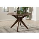 The appearance of Baxton Studio Monte Mid-Century Modern Walnut Wood 47-Inch Round Dining Table designed by Baxton Studio in the transitional interior design. This walnut piece of furniture  was selected by 1StopBedrooms from Monte Collection to add a touch of cosiness and style into your home. Sku: Monte-Walnut-Round-DT. Table Top Shape: Round. Material: Rubberwood. Size: 47".