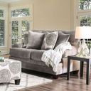 The appearance of Bonaventura Loveseat (Gray) designed by Furniture of America in the transitional interior design. This gray piece of furniture was selected by 1StopBedrooms from Bonaventura Collection to add a touch of cosiness and style into your home. Sku: SM5142GY-LV. Material: Microfiber.
