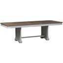The appearance of Abbey Park Trestle Table In Antique White and Brown designed by Liberty in the traditional interior design. This antique white/brown piece of furniture was selected by 1StopBedrooms from Abbey Park Collection to add a touch of cosiness and style into your home. Sku: 520-P4298;520-T4298. Table Top Shape: Rectangular. Size: 98" x 42". Material: Solid Rubberwood.