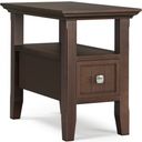 Acadian Solid Wood Narrow Side Table with Drawer In Brunette Brown