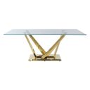 The appearance of Acme Barnard Dining Table In Clear Glass And Mirrored Silver Finish designed by ACME in the modern / contemporary interior design. This silver piece of furniture was selected by 1StopBedrooms from Barnard Collection to add a touch of cosiness and style into your home. Sku: DN00219-1;DN00219-2;DN00219-3. Table Top Shape: Rectangular. Material: Stainless Steel. Size: 79".
