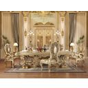 The appearance of Acme Seville Double Pedestal Dining Table In Gold Finish designed by ACME in the transitional interior design. This gold piece of furniture was selected by 1StopBedrooms from Seville Collection to add a touch of cosiness and style into your home. Sku: DN00457-1;DN00457-2;DN00457-3. Material: Wood. Table Top Shape: Rectangular. Size: 106".