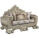 The appearance of Acme Sorina Loveseat With 5 Pillows designed by ACME in the transitional interior design. This antique gold piece of furniture was selected by 1StopBedrooms from Sorina Collection to add a touch of cosiness and style into your home. Sku: LV01206-1;LV01206-2. Material: Wood.