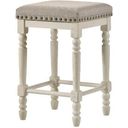 The appearance of Acme Tasnim Counter Height Stool Set of 2 In Tan Fabric And Antique White Finish designed by ACME in the transitional interior design. This antique white piece of furniture was selected by 1StopBedrooms from Tasnim Collection to add a touch of cosiness and style into your home. Sku: 77182. Material: Wood.