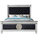 Acme Varian Queen Bed In Black Velvet And Mirrored
