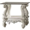 The appearance of Acme Versailles Glass Top End Table Bone White 82104 designed by ACME in the rustic / southwestern interior design. This white piece of furniture was selected by 1StopBedrooms from Versailles Collection to add a touch of cosiness and style into your home. Sku: 82104. Material: Glass.