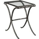 The appearance of Milan Chairside Table In Hammered Steel designed by Kincaid in the transitional interior design. This hammered steel piece of furniture  was selected by 1StopBedrooms from Milan Collection to add a touch of cosiness and style into your home. Sku: 112-916. Material: Metal.