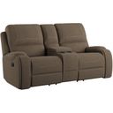 The appearance of Adrian Reclining Glider Console Loveseat In Walnut Brown designed by Emerald Home Furnishings in the transitional interior design. This walnut brown piece of furniture  was selected by 1StopBedrooms from Adrian Collection to add a touch of cosiness and style into your home. Sku: U7190-09-05. Material: Polyester.