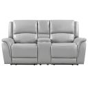 The appearance of Alexandria Leather Power Reclining Console Loveseat In Gray designed by Steve Silver in the transitional interior design. This gray piece of furniture was selected by 1StopBedrooms from Alexandria Collection to add a touch of cosiness and style into your home. Sku: ALX70629RRT;ALX70629LRT;ALX70629CT. Material: MDF.