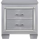 The appearance of Allura Silver Nightstand designed by Homelegance in the modern / contemporary interior design. This silver piece of furniture was selected by 1StopBedrooms from Allura Collection to add a touch of cosiness and style into your home. Sku: 1916-4. Material: Wood.