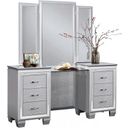 The appearance of Allura Silver Vanity with Mirror designed by Homelegance in the transitional interior design. This silver piece of furniture was selected by 1StopBedrooms from Allura Collection to add a touch of cosiness and style into your home. Sku: 1916-15R;1916-15L;1916-15M. Material: Wood.
