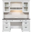 The appearance of Allyson Park Wirebrushed White Credenza with Hutch designed by Liberty in the country / farmhouse interior design. This white piece of furniture was selected by 1StopBedrooms from Allyson Park Collection to add a touch of cosiness and style into your home. Sku: 417-HO120B;417-HO120T;417-HO132. Material: Pine.